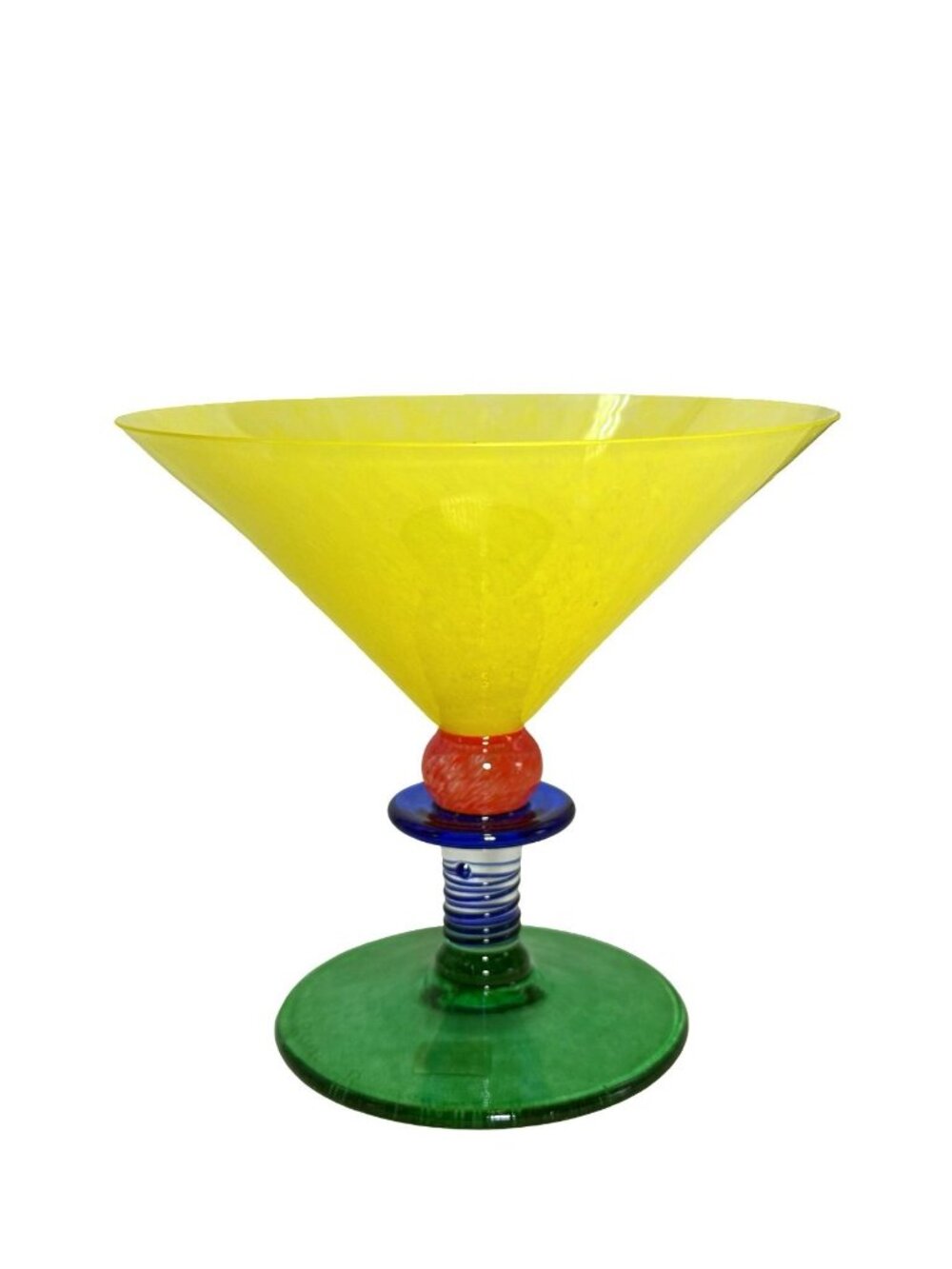 Harlequin Berit Johansson Gense Glass Bowl/Compote Yellow Green Red Blue Signed